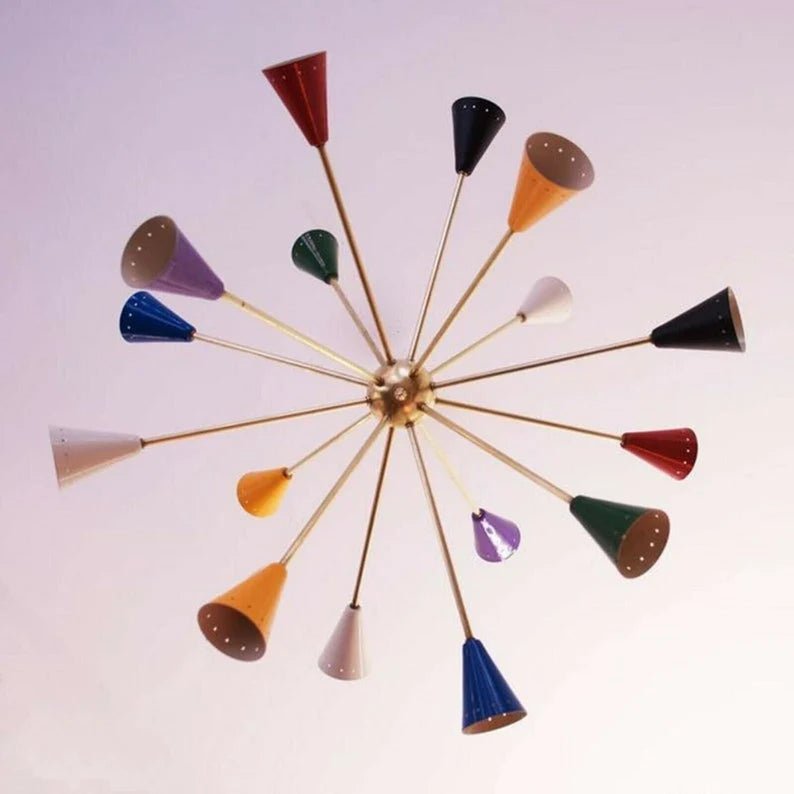 Mid Century Multicolored Sputnik Brass Chandelier Stilnovo Lights 16 Arms - Retro Handicrafts
