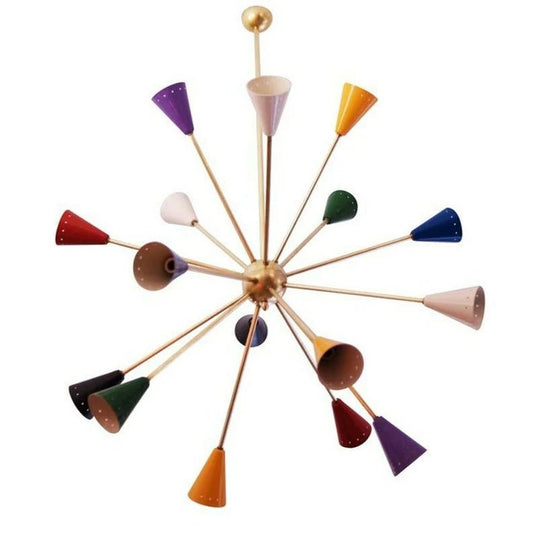 Mid Century Multicolored Sputnik Brass Chandelier Stilnovo Lights 16 Arms - Retro Handicrafts