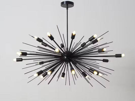 Mid Century Sputnik Chandelier SPURCHIN , Handmade Urchin Chandelier Black Ceiling Light 24 light 36" - Retro Handicrafts