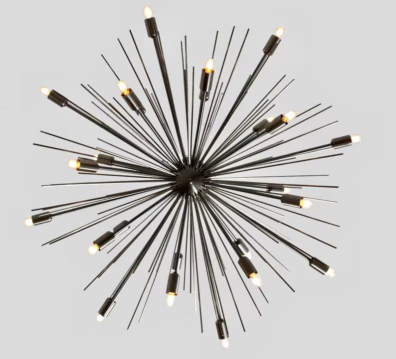 Mid Century Sputnik Chandelier SPURCHIN , Handmade Urchin Chandelier Black Ceiling Light 24 light 36" - Retro Handicrafts