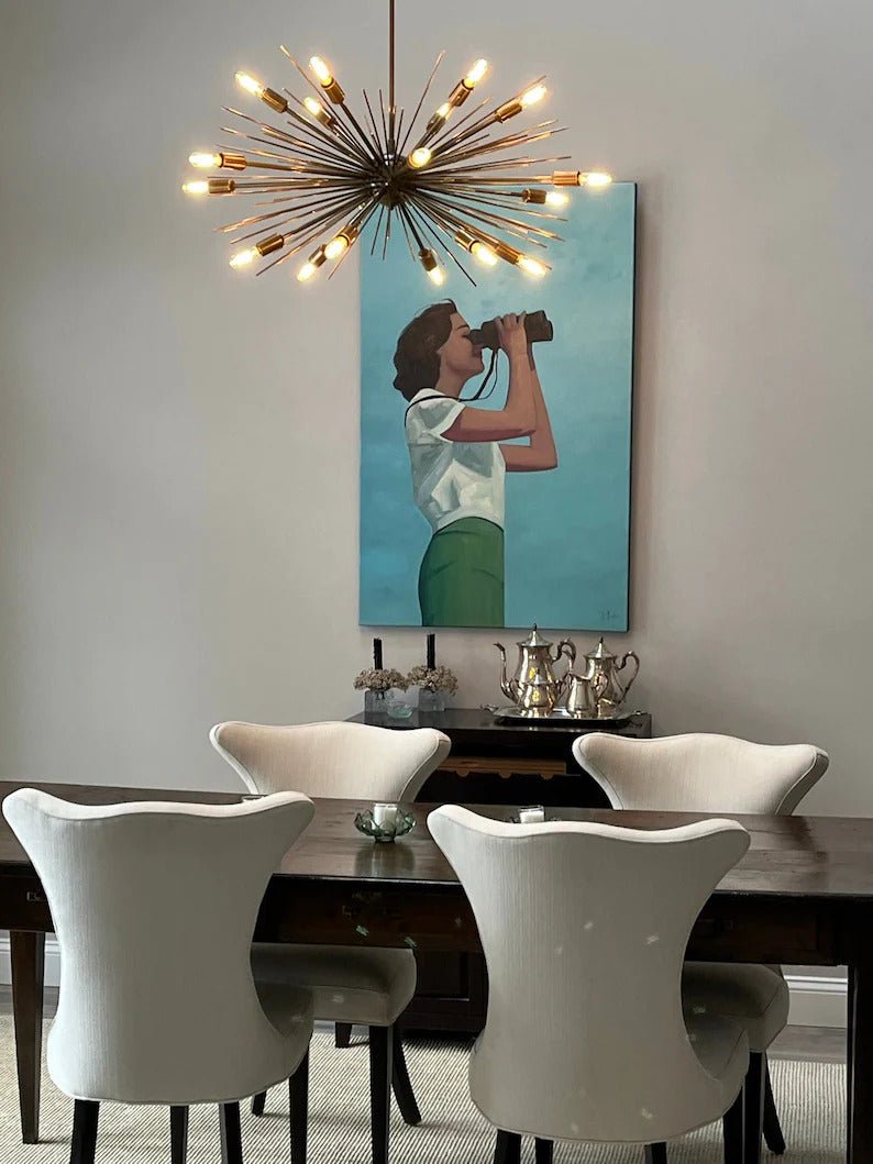 Mid Century Sputnik Chandelier SPURCHIN , Handmade Urchin Chandelier Black Ceiling Light 24 light 36" - Retro Handicrafts