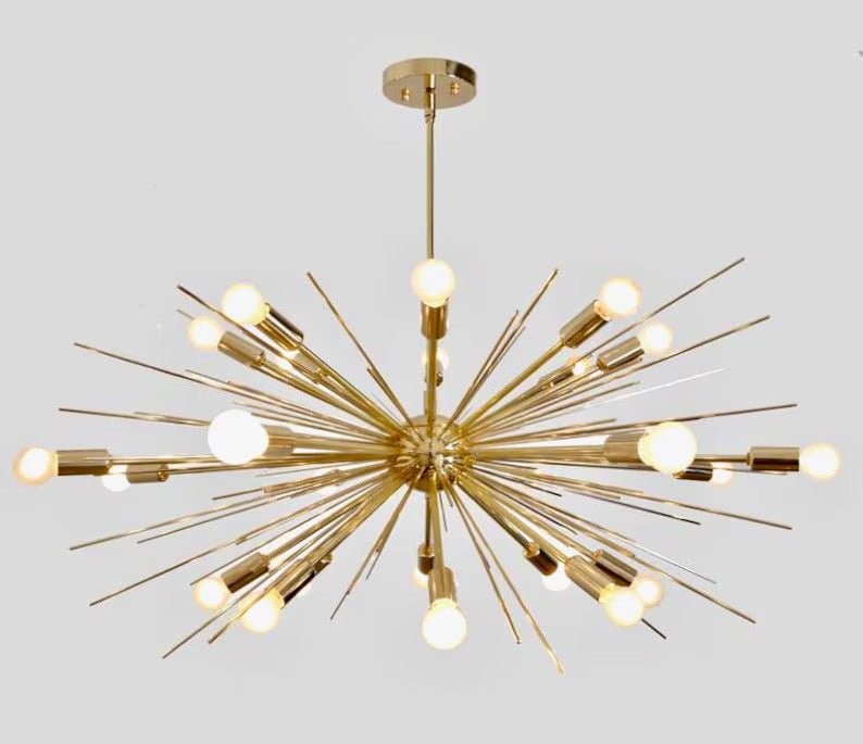 Mid Century Sputnik Chandelier SPURCHIN , Handmade Urchin Chandelier Polished brass Ceiling Light 24 light 36" - Retro Handicrafts
