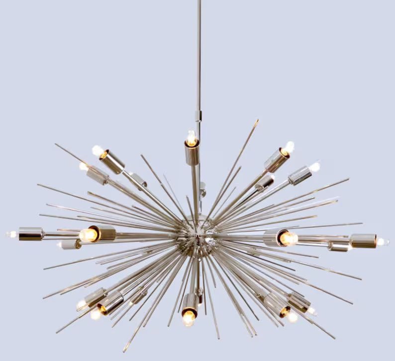 Mid Century Sputnik Chandelier SPURCHIN , Handmade Urchin Chandelier Polished Chrome Ceiling Light 24 light 36" - Retro Handicrafts