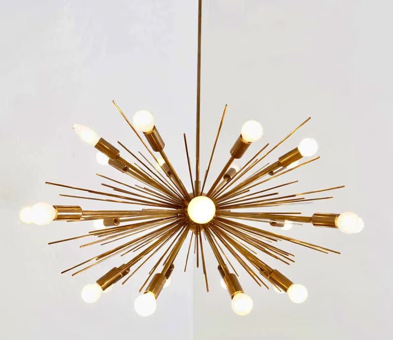 Mid Century Sputnik Chandelier SPURCHIN , Handmade Urchin Chandelier Raw Brass Ceiling Light 24 light 36" - Retro Handicrafts