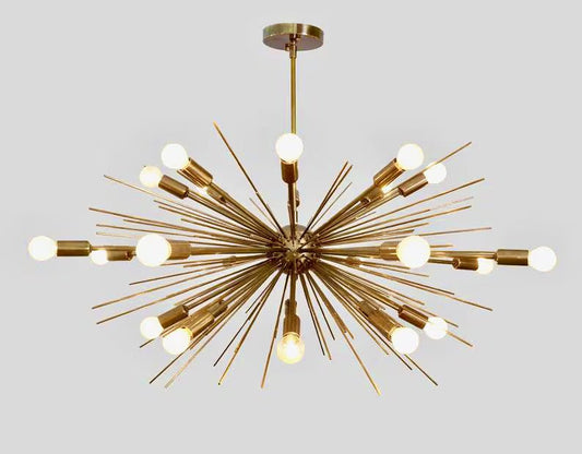 Mid Century Sputnik Chandelier SPURCHIN , Handmade Urchin Chandelier Raw Brass Ceiling Light 24 light 36" - Retro Handicrafts