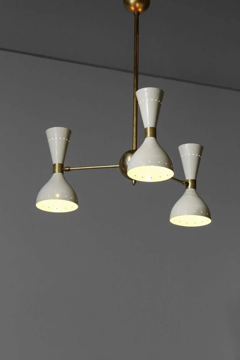Mid Century Stilnovo Hourglass Chandelier - 3 Arm 6 bulb socket - Retro Handicrafts