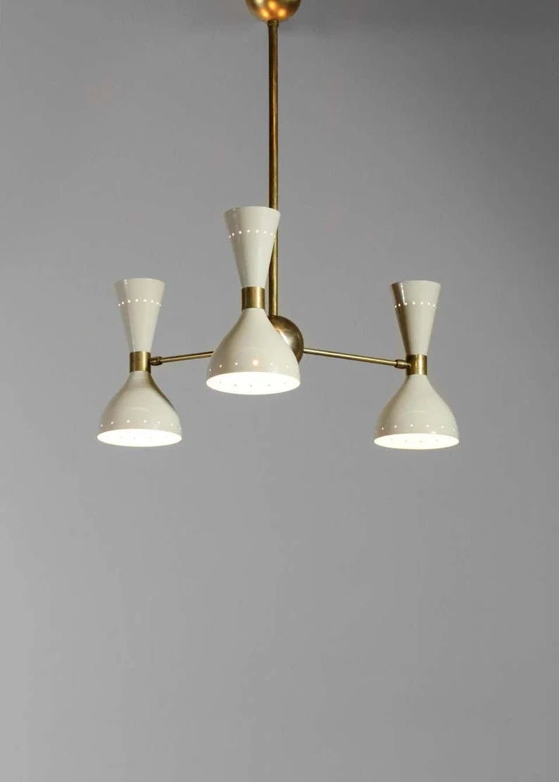 Mid Century Stilnovo Hourglass Chandelier - 3 Arm 6 bulb socket - Retro Handicrafts