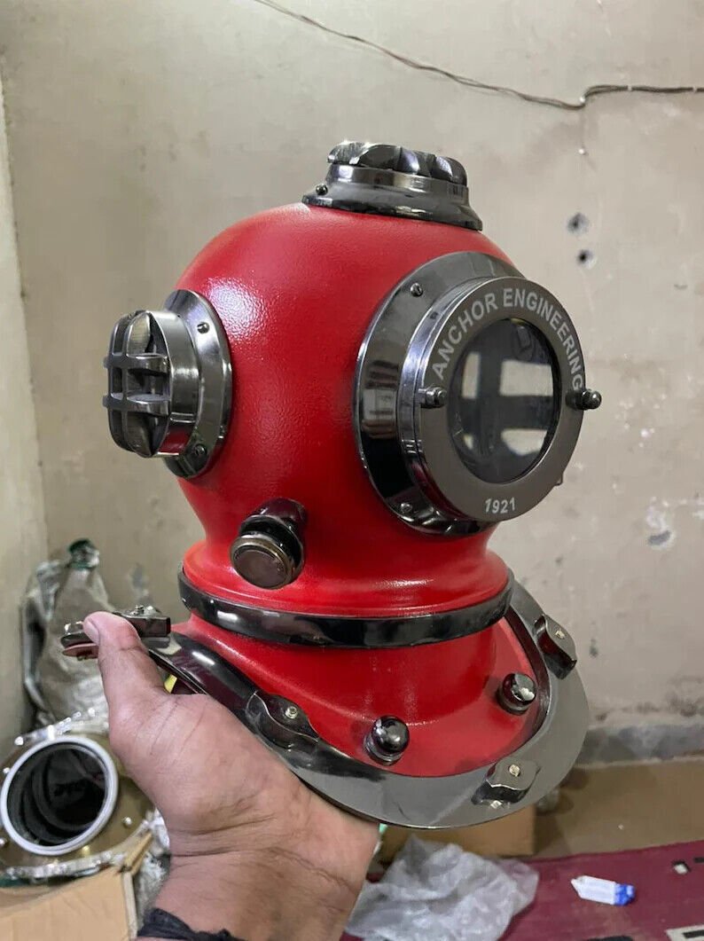 Morse Vintage Red Diving Helmet Brass Scuba Boston Divers Anchor Engineering Divers - Retro Handicrafts