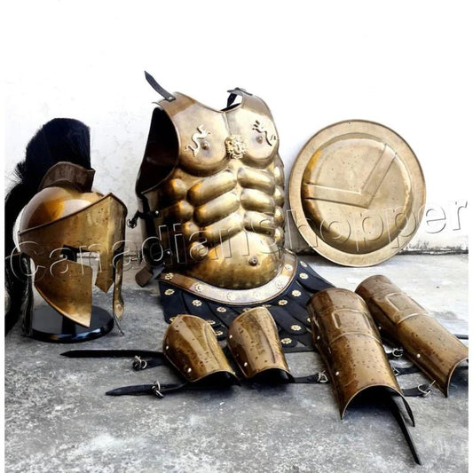 Muscle Jacket With Armor Spartan Helmet, Shield, Halloween Medieval Greek Costumes ~ 300 Movie Christmas Gift Home Décor - Retro Handicrafts