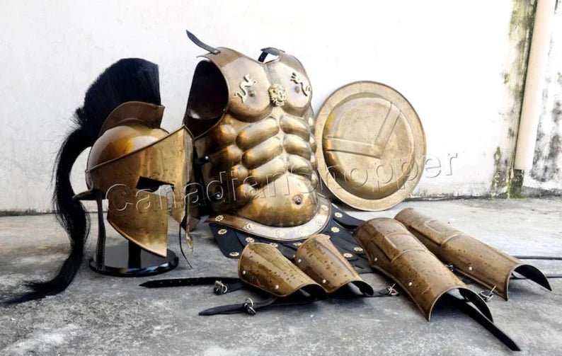 Muscle Jacket With Armor Spartan Helmet, Shield, Halloween Medieval Greek Costumes ~ 300 Movie Christmas Gift Home Décor - Retro Handicrafts