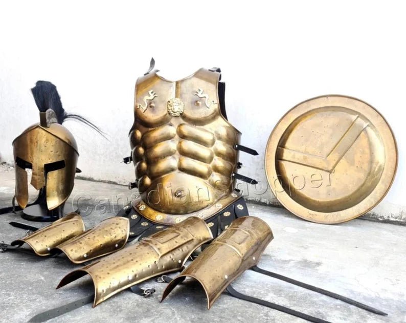 Muscle Jacket With Armor Spartan Helmet, Shield, Halloween Medieval Greek Costumes ~ 300 Movie Christmas Gift Home Décor - Retro Handicrafts