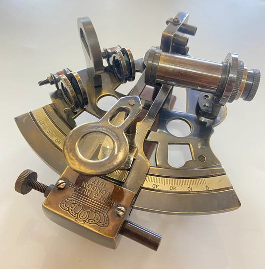 Nautical 5" Solid Brass Working Navigational KELVIN & HUGES LONDON 1917 Sextant In Black Antique - Retro Handicrafts