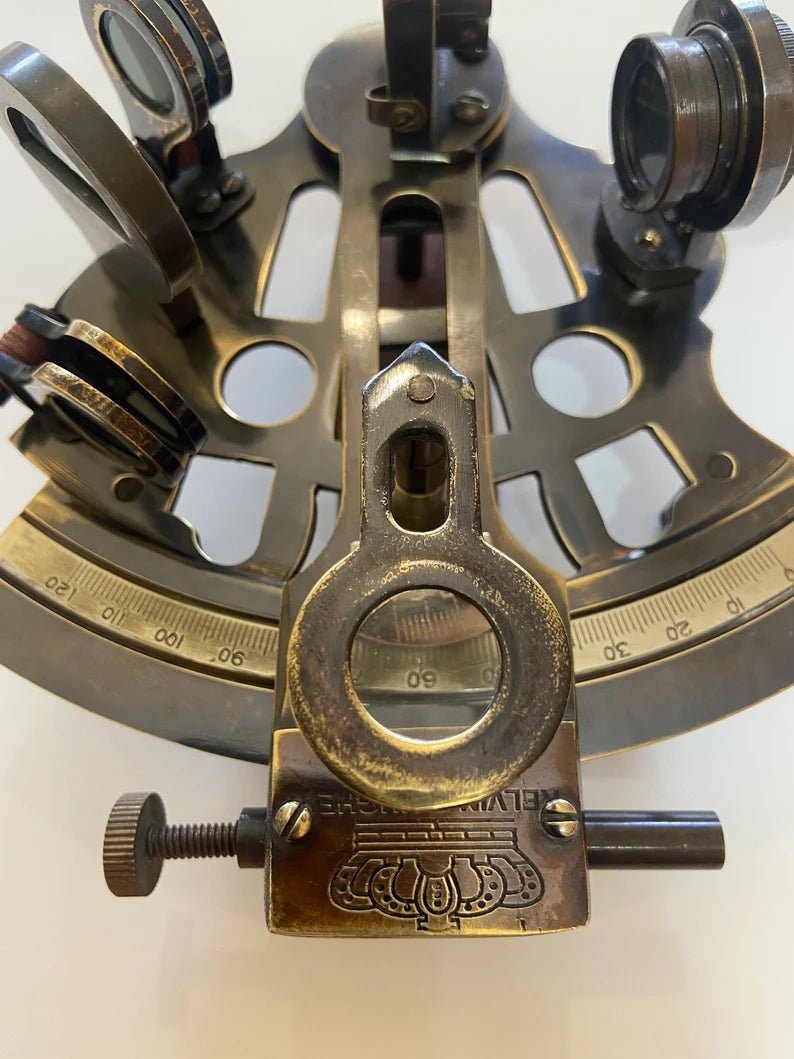 Nautical 5" Solid Brass Working Navigational KELVIN & HUGES LONDON 1917 Sextant In Black Antique - Retro Handicrafts