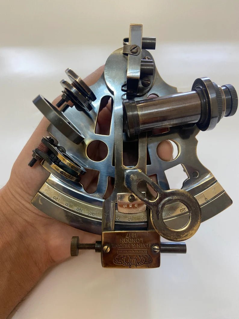 Nautical 5" Solid Brass Working Navigational KELVIN & HUGES LONDON 1917 Sextant In Black Antique - Retro Handicrafts