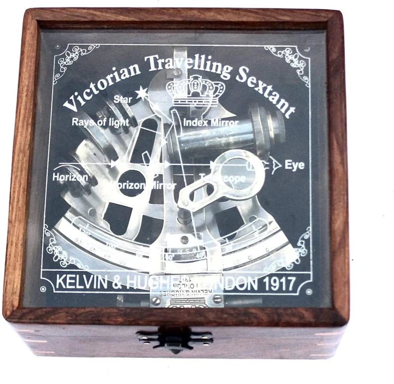 Nautical Antiquated Brass Kelvin & Hugs Sextant 1917 With Beautiful Leather Box - Retro Handicrafts