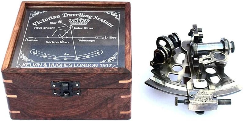 Nautical Antiquated Brass Kelvin & Hugs Sextant 1917 With Beautiful Leather Box - Retro Handicrafts