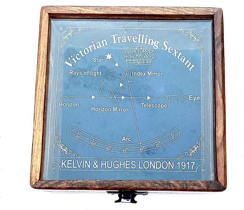 Nautical Antiquated Brass Kelvin & Hugs Sextant 1917 With Beautiful Leather Box - Retro Handicrafts