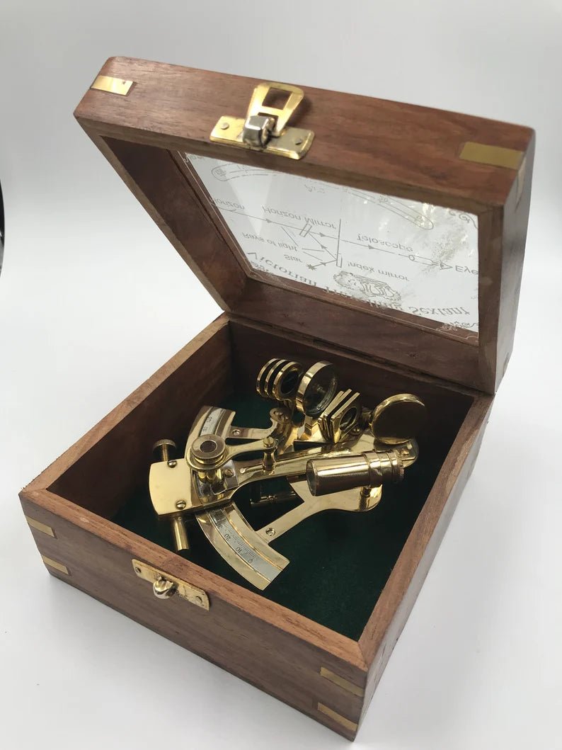 Nautical Brass 5" Sextant With Beautiful Designer Wooden Box - Retro Handicrafts