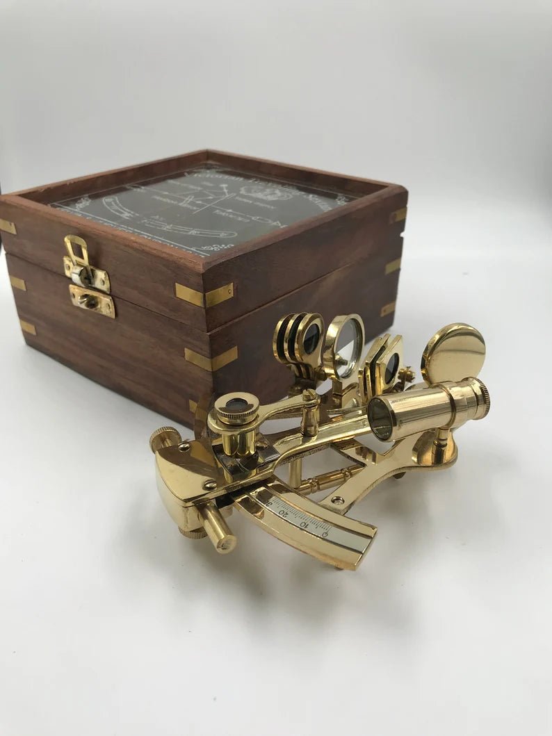 Nautical Brass 5" Sextant With Beautiful Designer Wooden Box - Retro Handicrafts