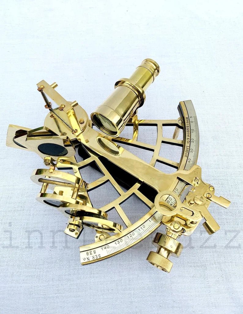 Nautical brass marine vintage style 9" ship sextant astrolabe instruments with wooden box - Retro Handicrafts