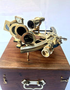 Nautical Brass Sextant Instrument with Wooden Box Marine Working Sextant 9" Fully Navigation Ship Astrolabe Sextant - Retro Handicrafts