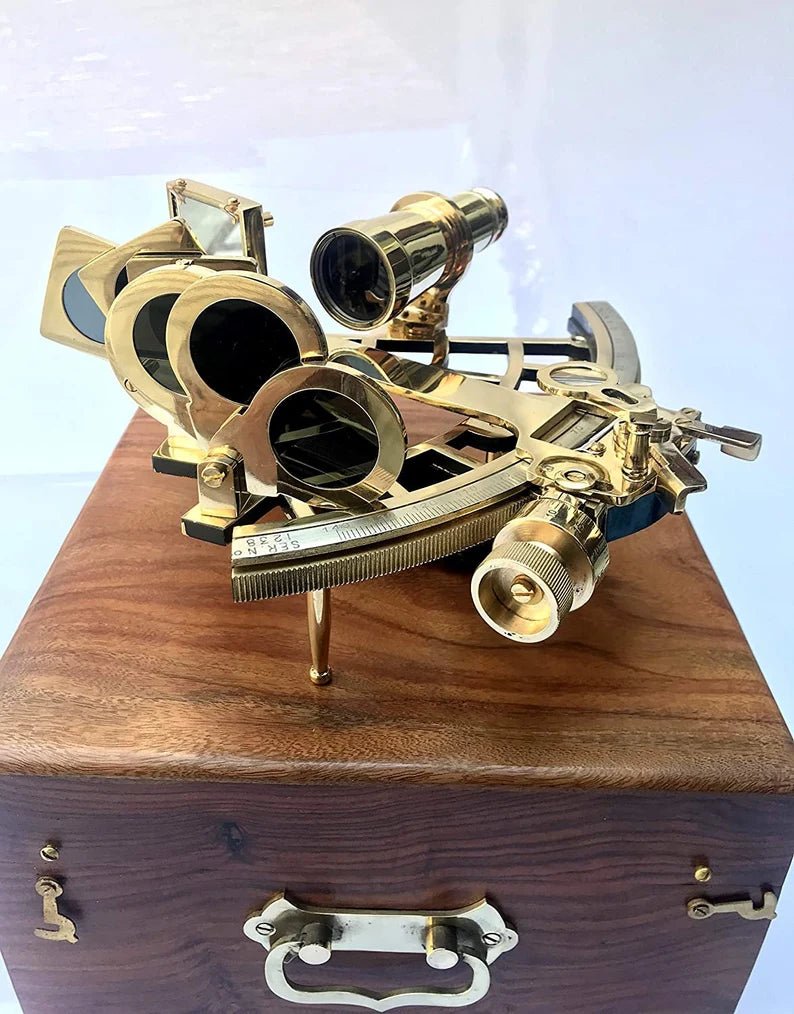 Nautical Brass Sextant Instrument with Wooden Box Marine Working Sextant 9" Fully Navigation Ship Astrolabe Sextant - Retro Handicrafts