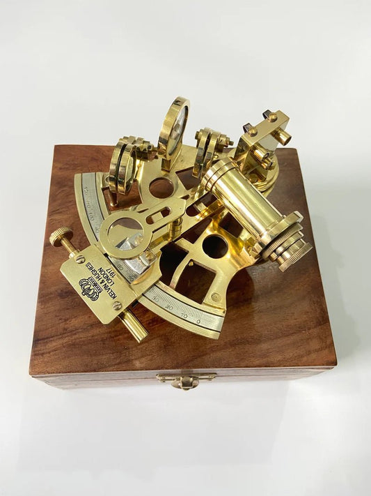 Nautical Brass Sextant With Wooden Box | Navigational Sextant | Real Sextant | Vintage Antique Marine Sextant | Collectible Gift - Retro Handicrafts