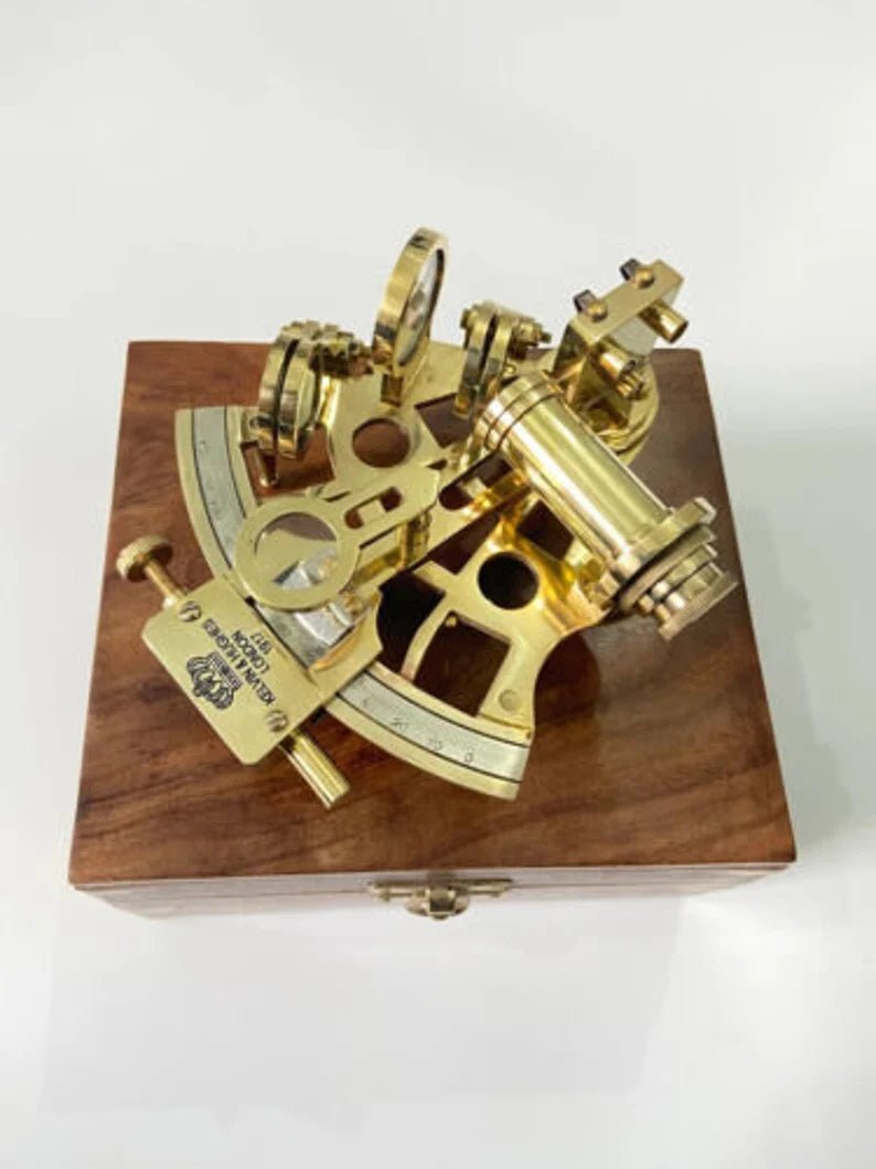 Nautical Brass Sextant With Wooden Box Real, Navigational, Marine Antique Sextant - Retro Handicrafts