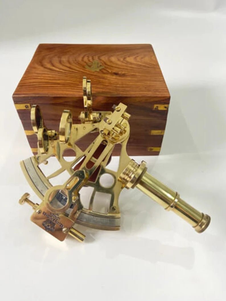 Nautical Brass Sextant With Wooden Box Real, Navigational, Marine Antique Sextant - Retro Handicrafts