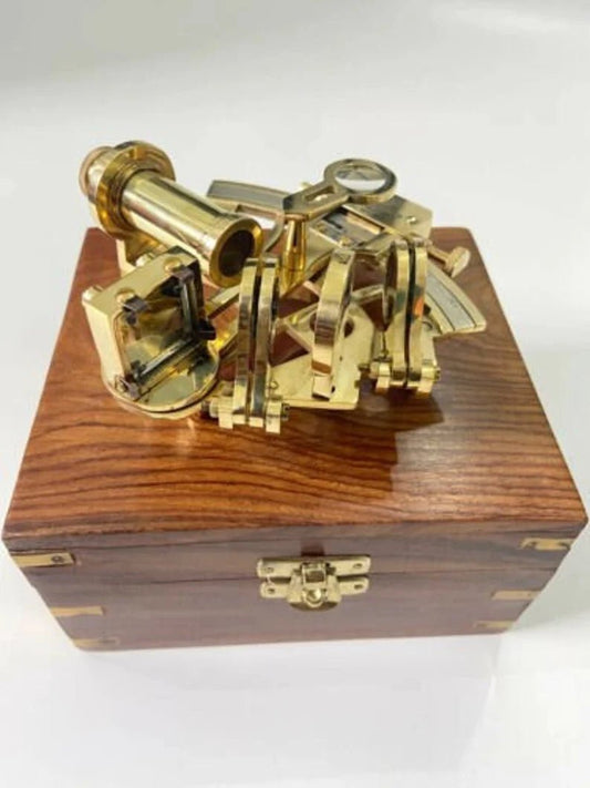 Nautical Brass Sextant With Wooden Box Real, Navigational, Marine Antique Sextant - Retro Handicrafts