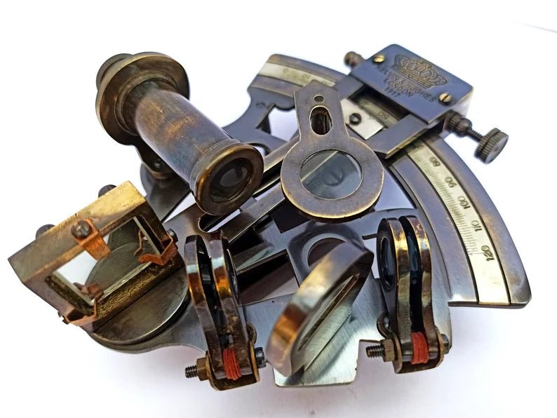 Nautical Brass Working Sextant, Antique Maritime Navigational Instrument With Leather Case, Astrolabe Ships Instrument, Navigational Sextant - Retro Handicrafts