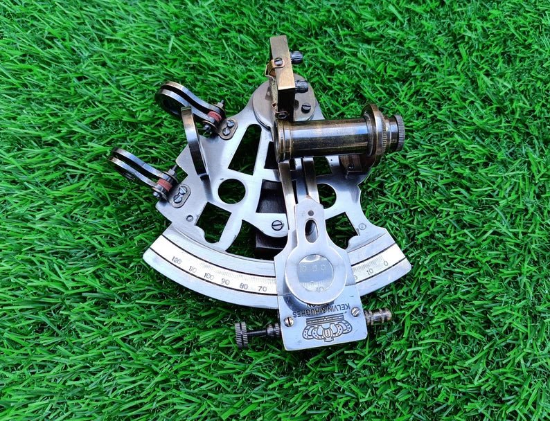 Nautical Brass Working Sextant, Antique Maritime Navigational Instrument With Leather Case, Astrolabe Ships Instrument, Navigational Sextant - Retro Handicrafts