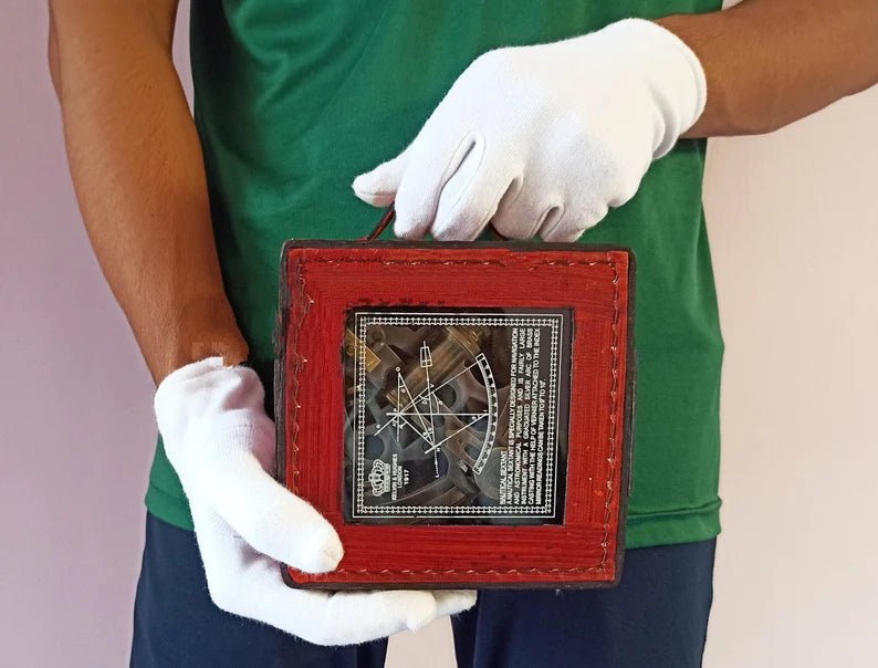 Nautical Brass Working Sextant, Antique Maritime Navigational Instrument With Leather Case, Astrolabe Ships Instrument, Navigational Sextant - Retro Handicrafts