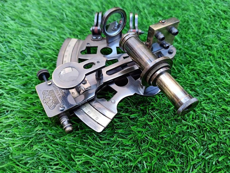 Nautical Brass Working Sextant, Antique Maritime Navigational Instrument With Leather Case, Astrolabe Ships Instrument, Navigational Sextant - Retro Handicrafts