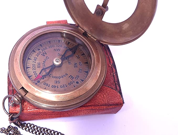 Brass sundial compass, a great addition for nautical collectors, seafarers, and vintage tool enthusiasts.