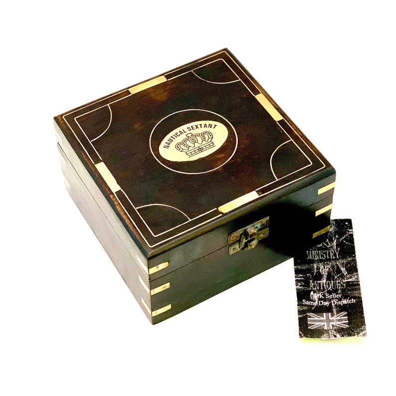 Nautical Compass Sextant J. Scott London - Brass Astrolabe Ship's Instruments with box - Retro Handicrafts