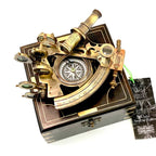 Nautical Compass Sextant J. Scott London - Brass Astrolabe Ship's Instruments with box - Retro Handicrafts
