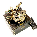 Nautical Compass Sextant J. Scott London - Brass Astrolabe Ship's Instruments with box - Retro Handicrafts