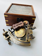 Nautical Hand - made Brass Sextant With Inbuilt Compass In Wooden box - Marine Astrolabe Model Sextant - Retro Handicrafts