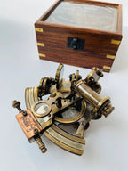 Nautical Hand - made Brass Sextant With Inbuilt Compass In Wooden box - Marine Astrolabe Model Sextant - Retro Handicrafts