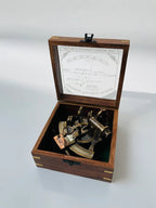 Nautical Hand - made Brass Sextant With Inbuilt Compass In Wooden box - Marine Astrolabe Model Sextant - Retro Handicrafts