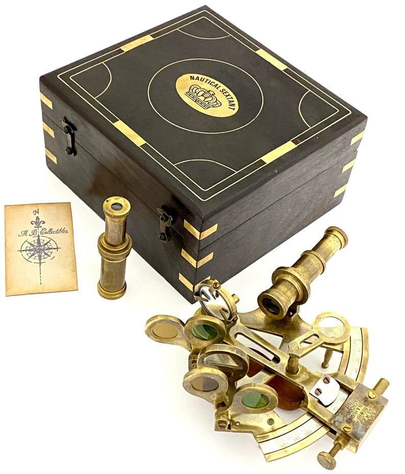 Nautical sextant - Antique Style Brass Pocket Sextant in wooden Box - collectible and Gift - Retro Handicrafts