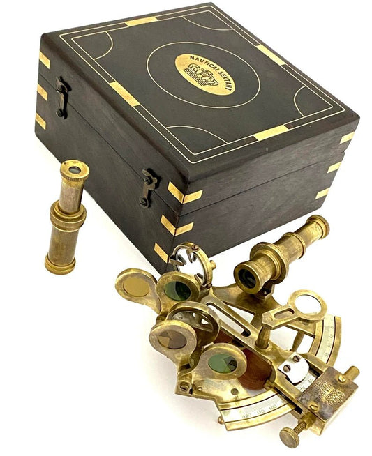 Nautical sextant - Antique Style Brass Pocket Sextant in wooden Box - collectible and Gift - Retro Handicrafts