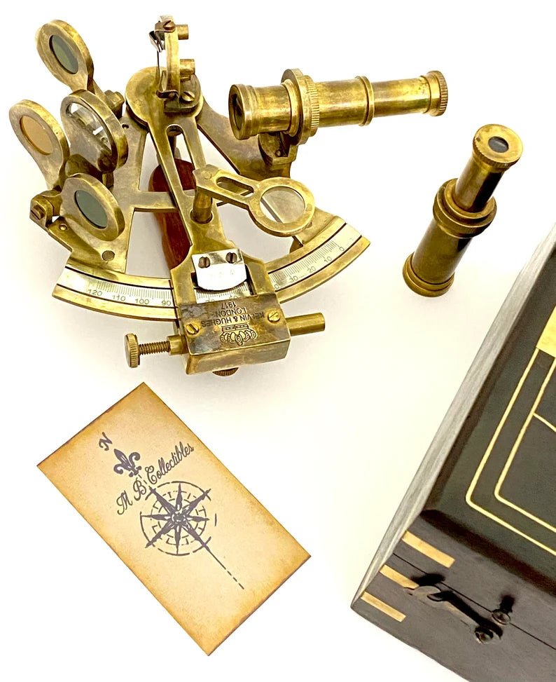Nautical sextant - Antique Style Brass Pocket Sextant in wooden Box - collectible and Gift - Retro Handicrafts