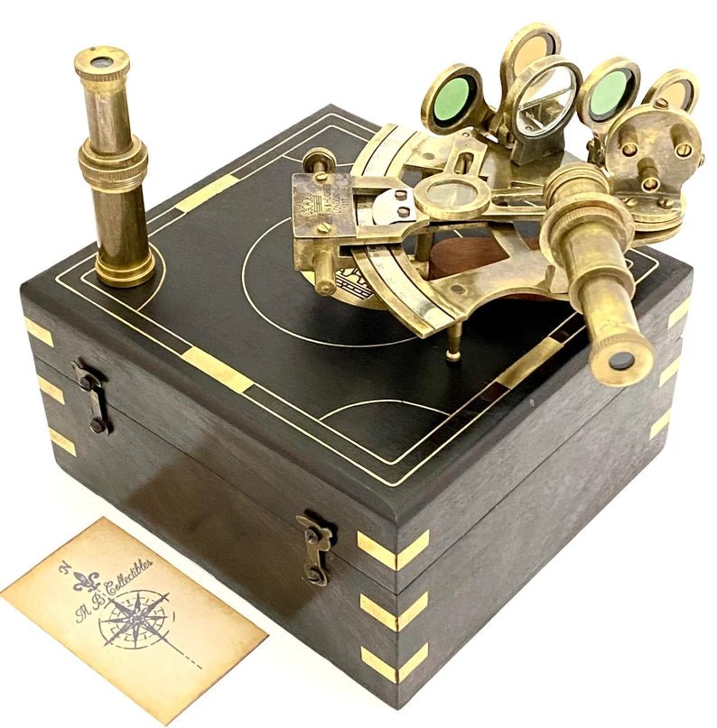 Nautical sextant - Antique Style Brass Pocket Sextant in wooden Box - collectible and Gift - Retro Handicrafts