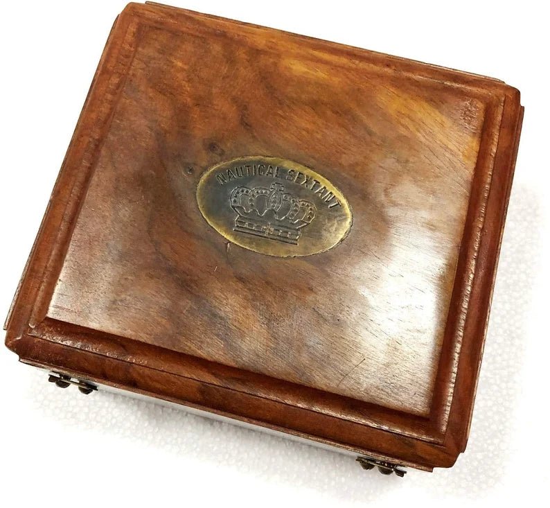 Nautical Sextant Double Telescope Astrolabe Ship's Instruments with Box - Retro Handicrafts