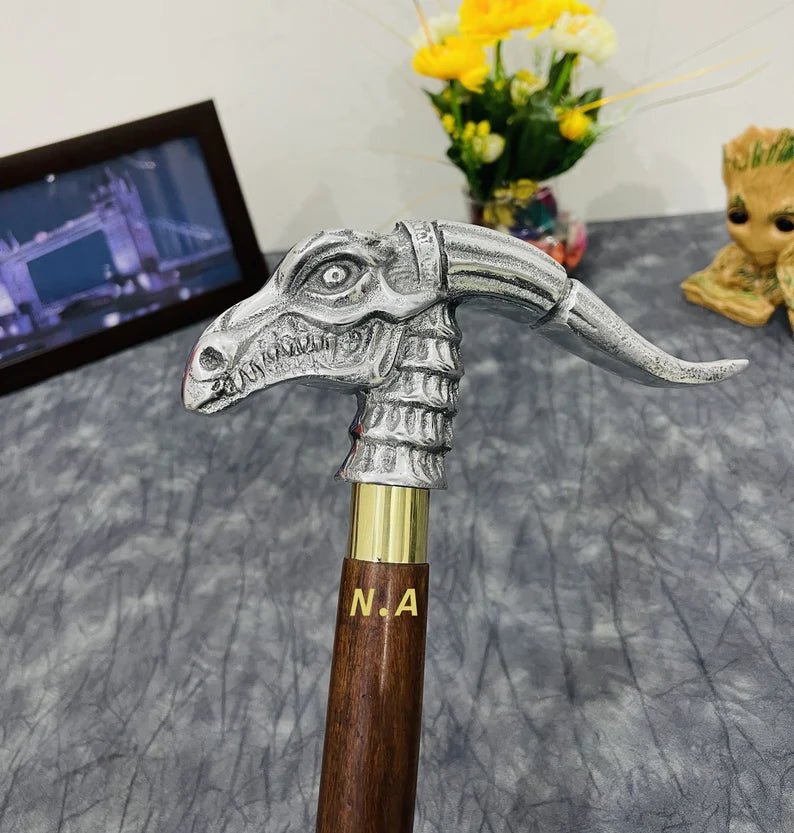 37-inch Nautical Toscano Dragon Handle Wooden Walking Cane with three-fold design, featuring an intricate dragon head and sturdy wooden shaft.