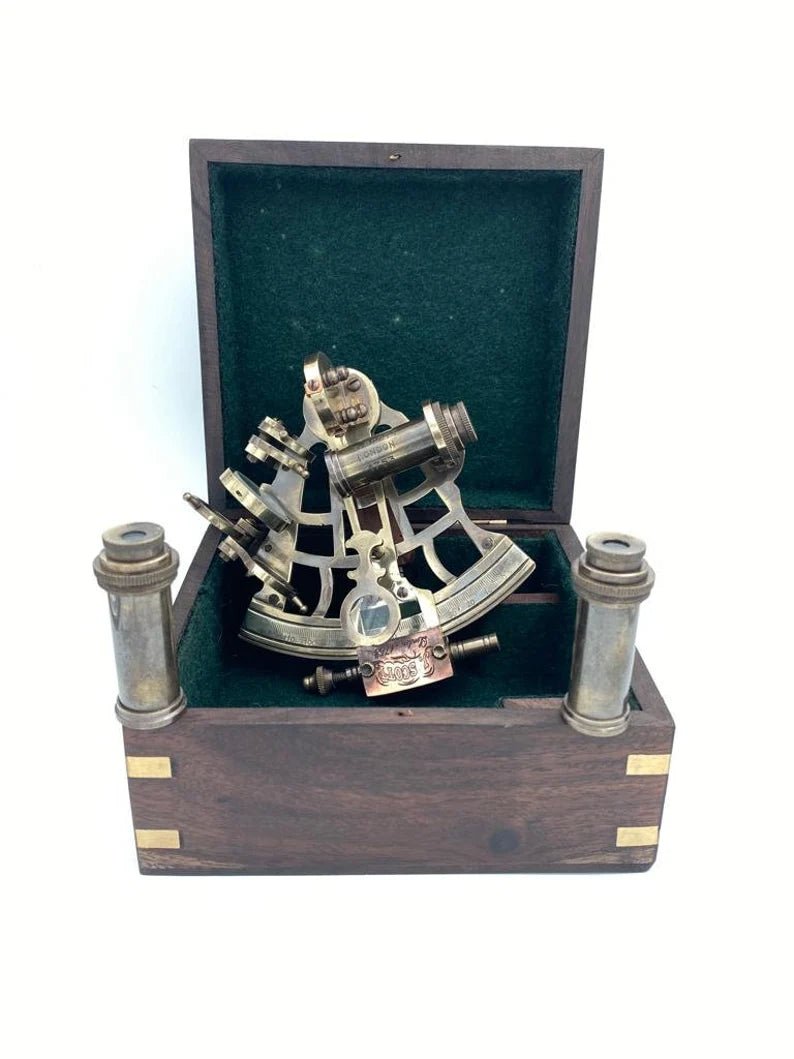 Navigational Brass Sextant Marine Nautical Sextant With Wooden Box Navigational Marine - Retro Handicrafts