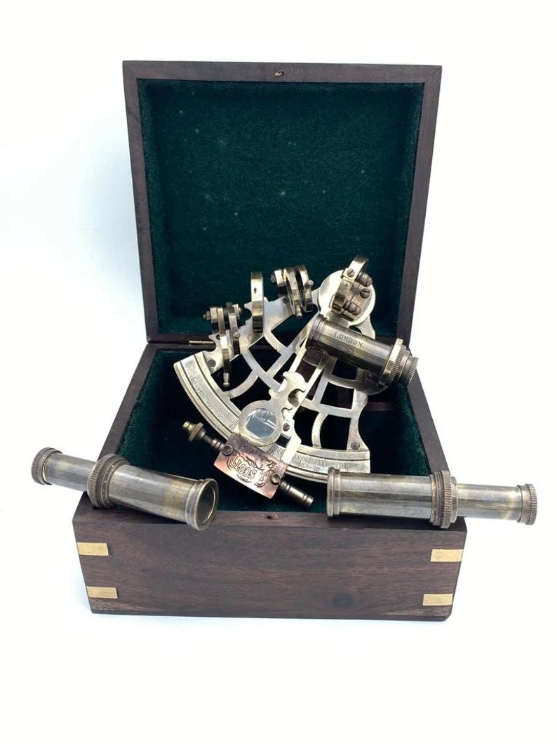 Navigational Brass Sextant Marine Nautical Sextant With Wooden Box Navigational Marine - Retro Handicrafts