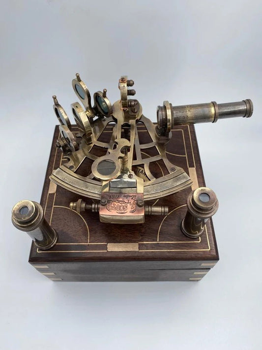 Navigational Brass Sextant Marine Nautical Sextant With Wooden Box Navigational Marine - Retro Handicrafts